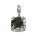 18K Yellow Gold and 14K White Gold 8mm Genuine Checkerboard Onyx and 1/8 CTW Diamond Pendant